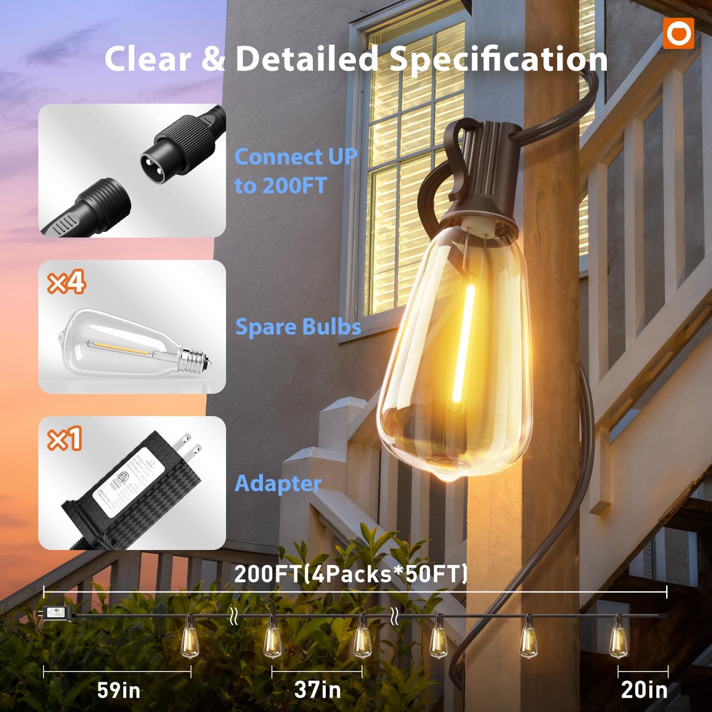 addlon Tira de Luces de Exterior Extra Larga (198FT)