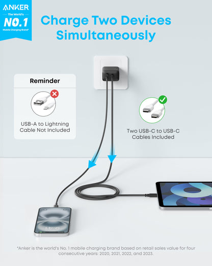 Anker Bloque Cargador Rápido USB C (Paquete de 2 / 20W / Negro)