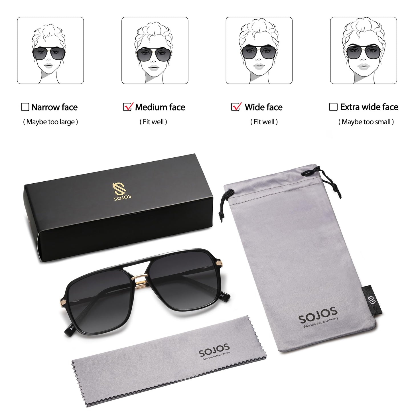 SOJOS Gafas de Sol SJ2229 (Black Grey)