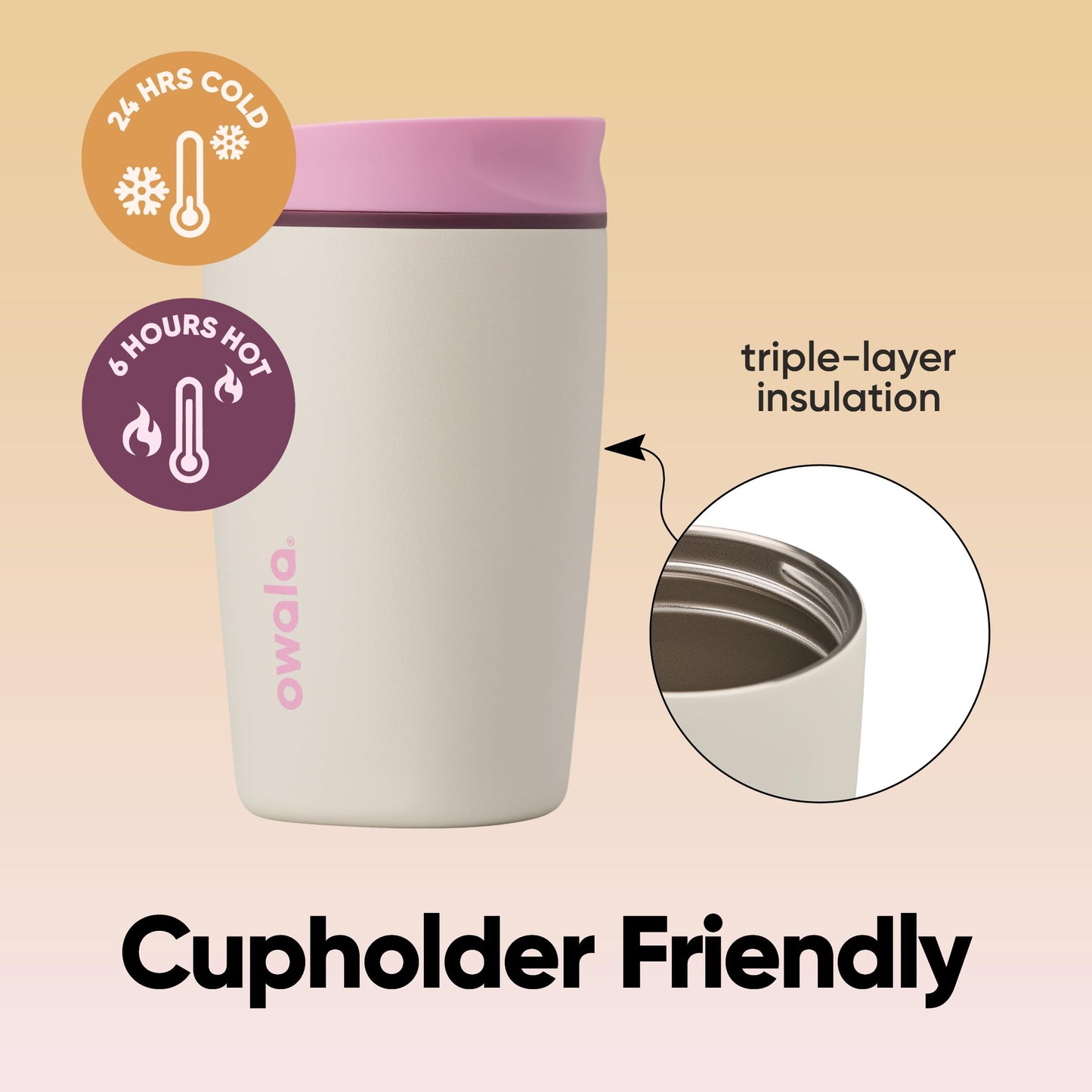 Owala Vaso Térmico de Acero Inoxidable SmoothSip Slider (12 oz / Rosa y Marrón Claro)