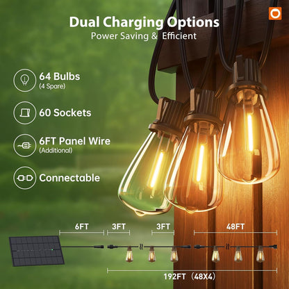 addlon Guirnalda de Luces Solares Extra Larga 198FT (Impermeable / 60+4 LED)