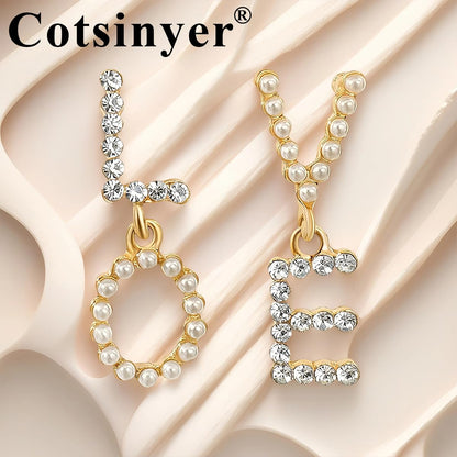 Cotsinyer Pendientes Colgantes Elegantes de Carta de Amor (Dorado y Blanco)