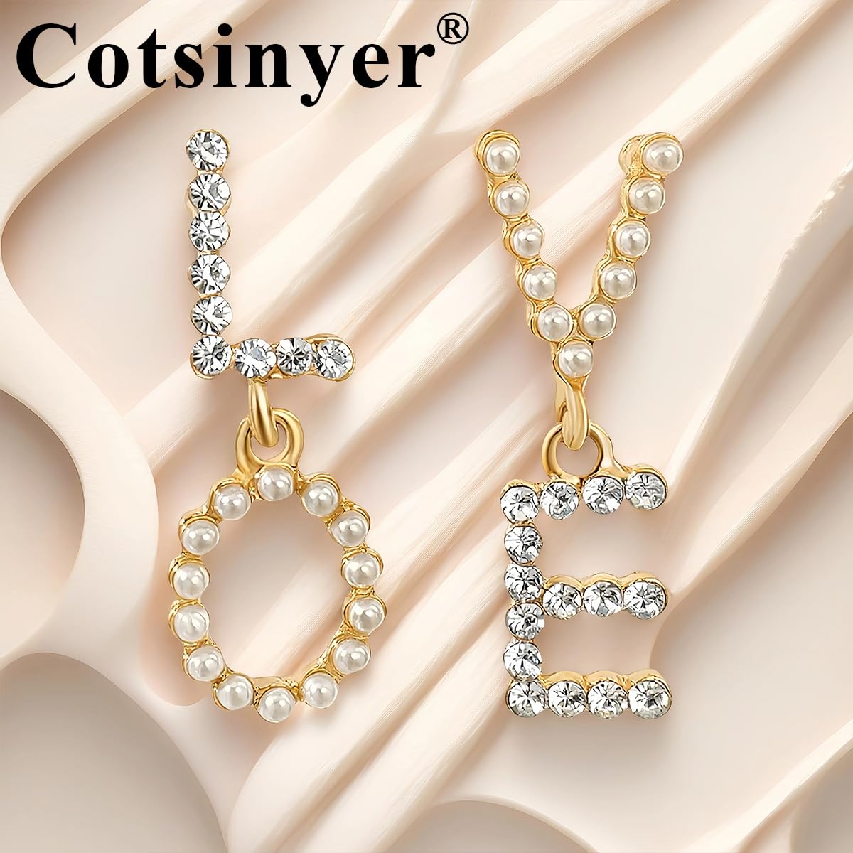 Cotsinyer Pendientes Colgantes Elegantes de Carta de Amor (Dorado y Blanco)