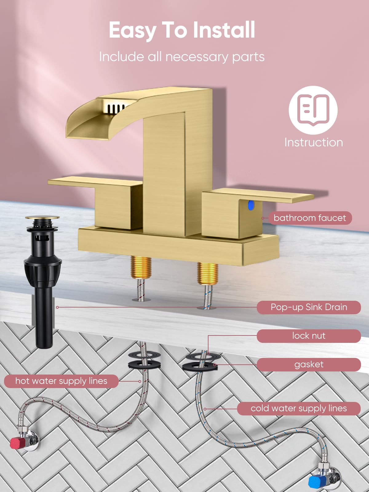 Cobbe Grifo de Cascada para Baño (Oro Cepillado)