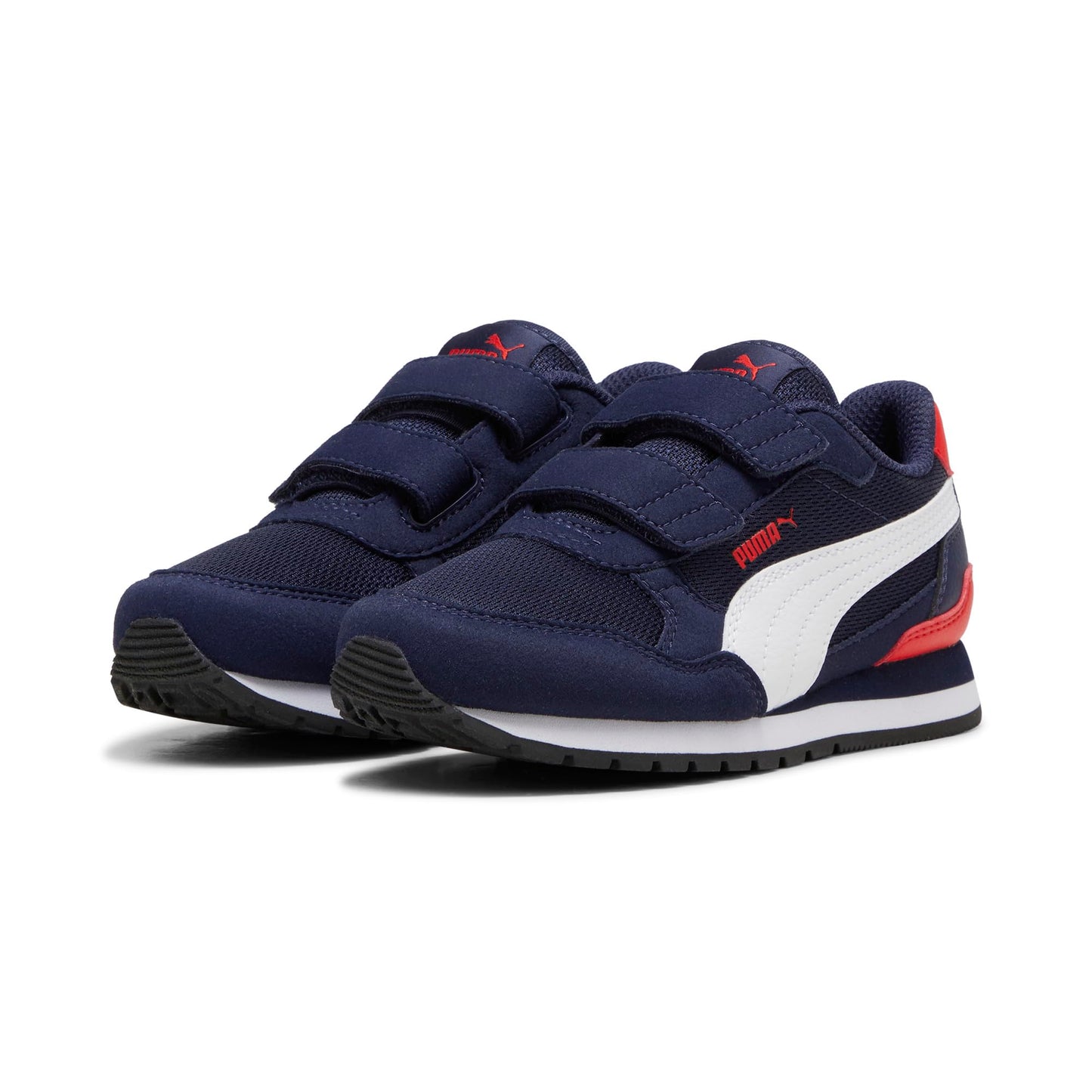 PUMA Unisex-Child ST Runner V4 Mesh Hook and Loop Shoes, Navy-White-Red AH24, Little Kid