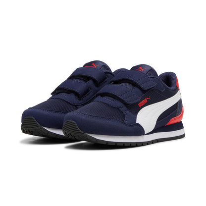 PUMA Unisex-Child ST Runner V4 Mesh Hook and Loop Shoes, Navy-White-Red AH24, Little Kid