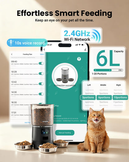 Comedero Automático para 3 Gatos (6L / 25 Tazas)
