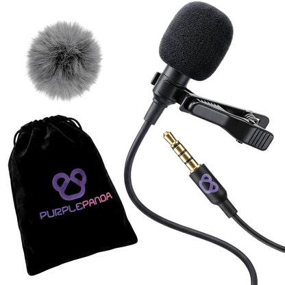 Purple Panda Wired Lavalier Microphone Omnidirectional – Attachable Lapel Mic Compatible with GoPro, DJI, Insta360, Tablet, iPad, DSLR, Camera, Ideal for Social Media Content Creators