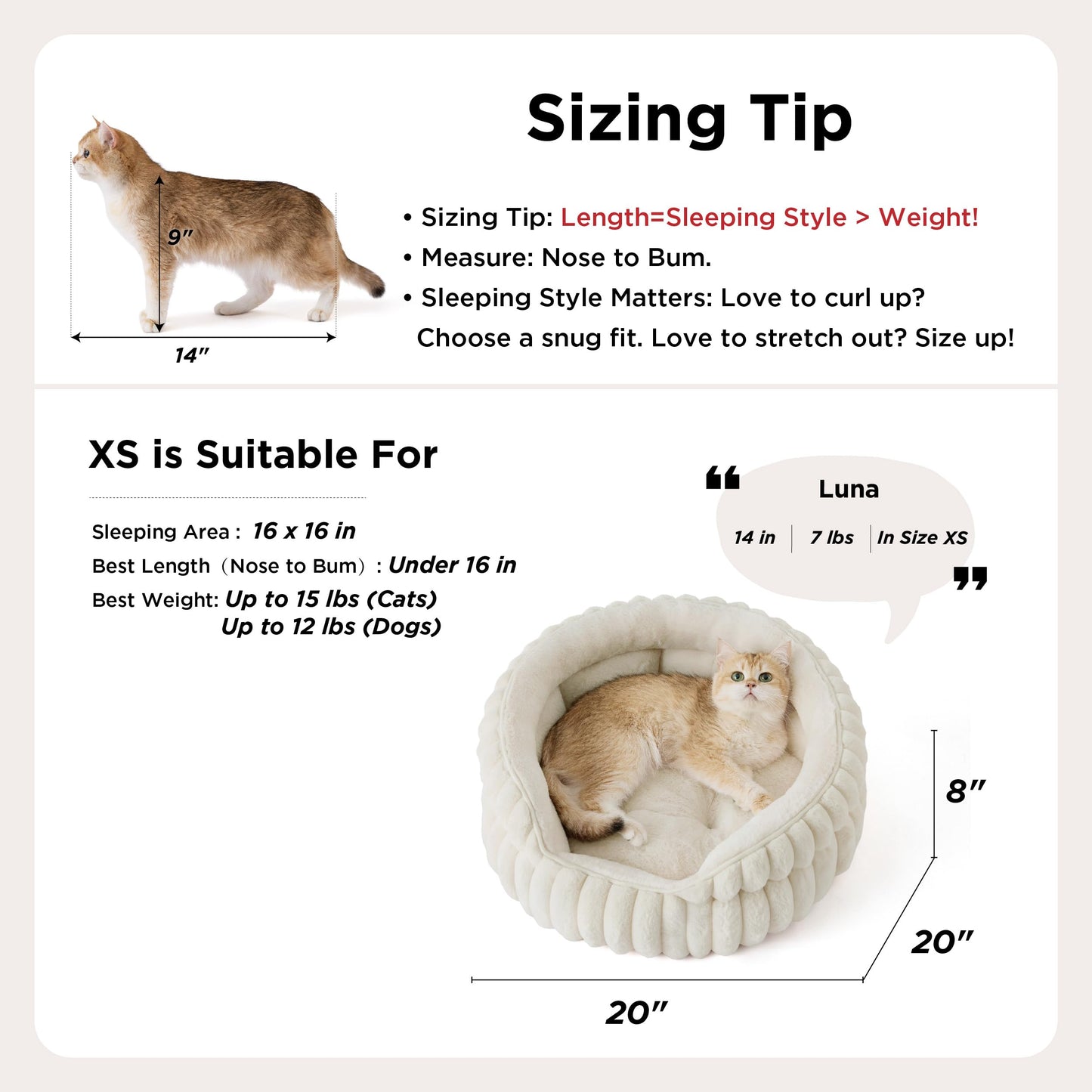 Bedsure ComfyFleece™ Cama para Gatos (20"x20"x8" / Gris Cálido)
