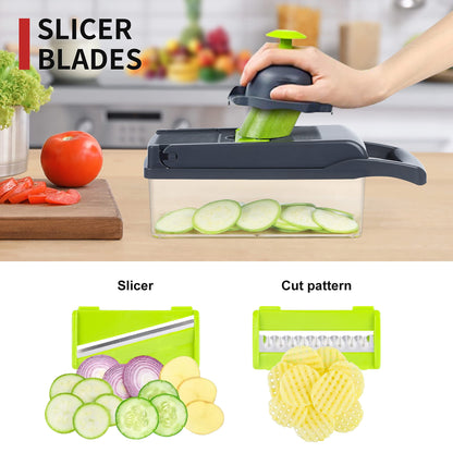 Cortador de Verduras y Mandolina 10 en 1 (Gris/Verde)