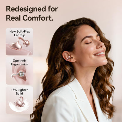 Kinglucky Upgraded Clip-On Earbuds Bluetooth 6.0 Wireless Headphones Open Ear Buds Comfortable Fit & Crystal-Clear Sound, 50H Playtime for Women & Kids Ideal for Small Ears, Sports, Glasses Rose Gold