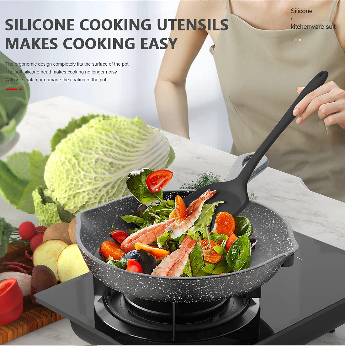 AOTHOD Set de Utensilios de Cocina de Silicona (Libre de BPA)