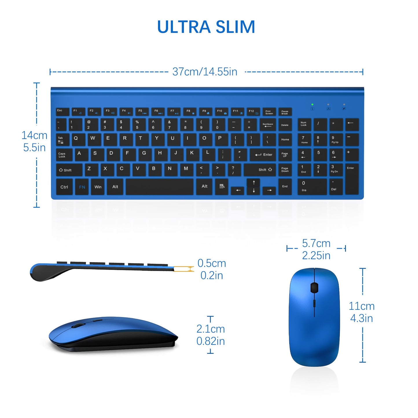 TopMate Combo Teclado y Ratón Inalámbrico Ultra Delgado (Azul Negro)