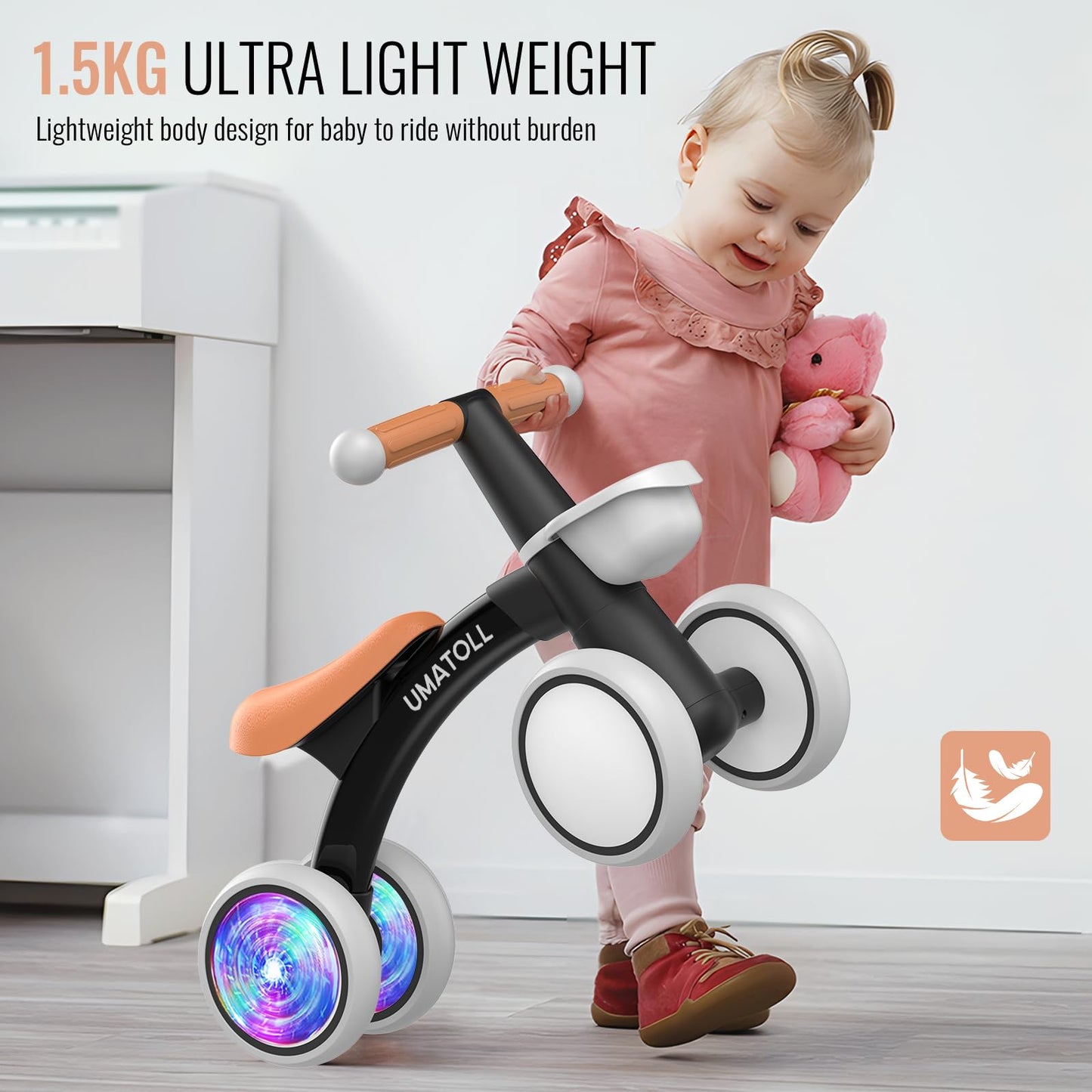 Umatoll Bicicleta de Equilibrio Iluminada para Bebés (12-24 Meses)