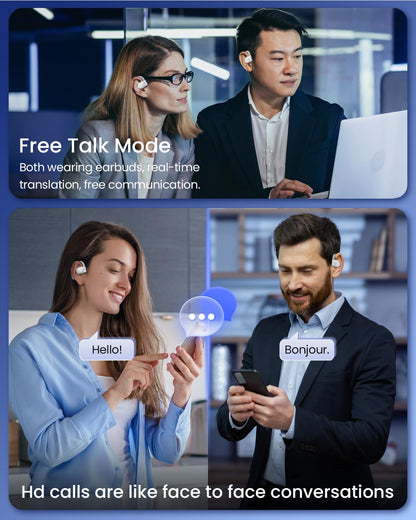 AI Translation Earbuds Real Time 164 Languages 80H Playtime Translator Ear Buds Audifonos Traductores Inglés Español Wireless Earphones Bluetooth AI Headphone for Travel Meeting Learning K08 White