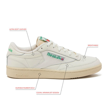 Reebok Club C Vintage Tennis Sneakers for Men, Casual White Mens Shoes, Top-Chalk/Paperwhite/Glen Green