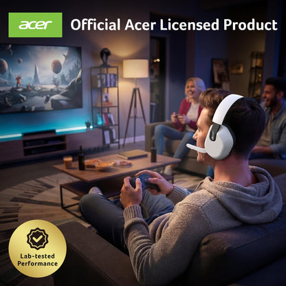 acer Wireless Gaming Headset for PS5/PS4, PC, Mac, 2.4GHz & Bluetooth 6.0 Gaming Headphone with Flip-to-Mute Mic, Lightweight Glasses-Friendly, 70H Battery - White