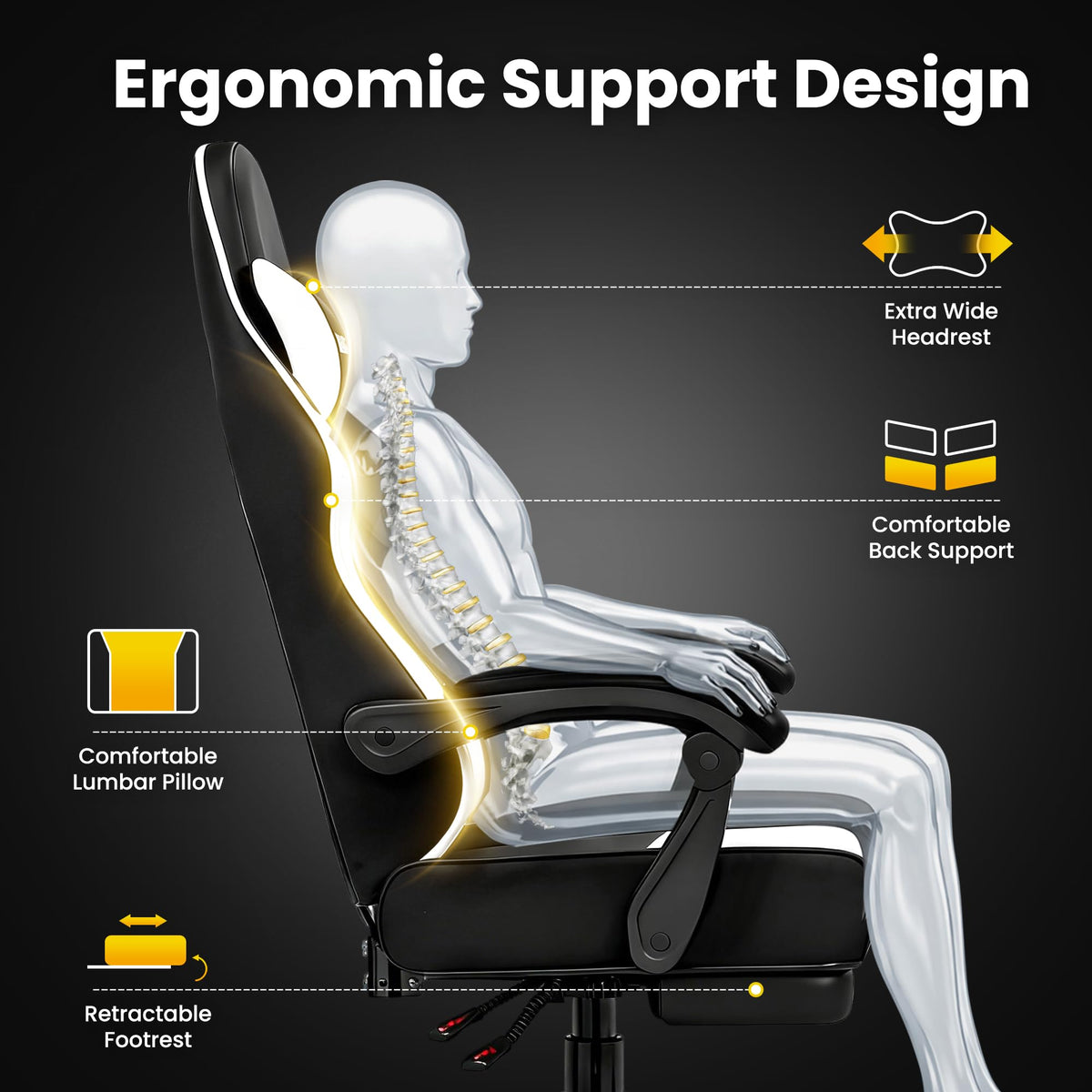Silla Gamer Ergonómica para Adultos (Black)