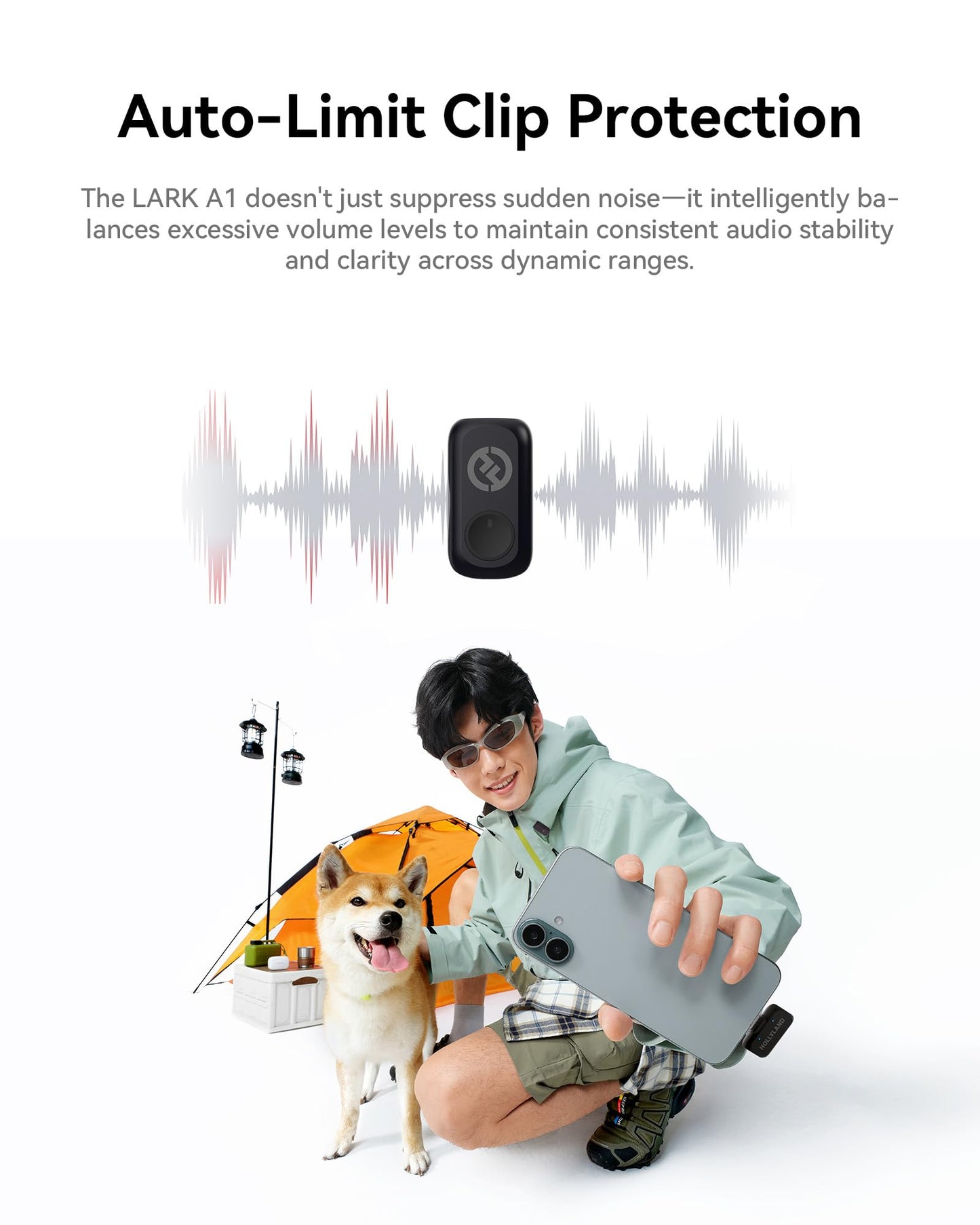Hollyland Lark A1 Wireless Microphone for iPhone & Android, 48kHz/24-bit Studio Audio, 3-Level Noise Cancellation, 200m Range, Magnetic Mini Mic for Video Recording & Live Streaming (2TX + USB-C RX)