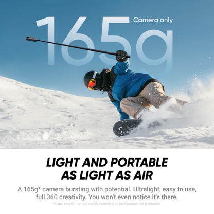 Insta360 X4 Air - Lightweight 165g 8K 360 Camera, Invisible Selfie Stick Effect, Replaceable Lenses, Shoot First & Frame Later, Built-in Wind Guard, FlowState Stabilization, AI-Powered App