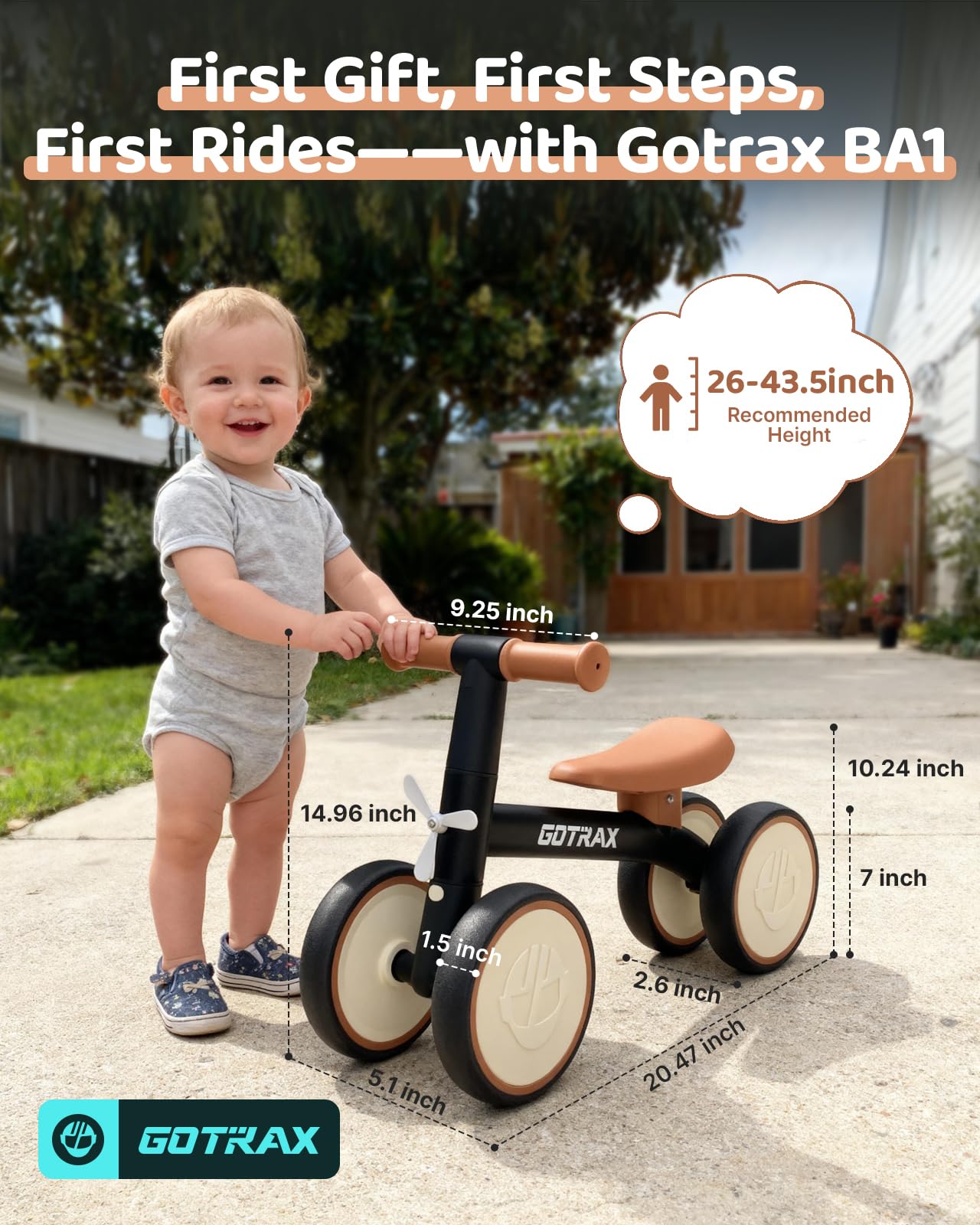 Gotrax Bicicleta de Equilibrio para Bebés de 1-2 Años (Black)