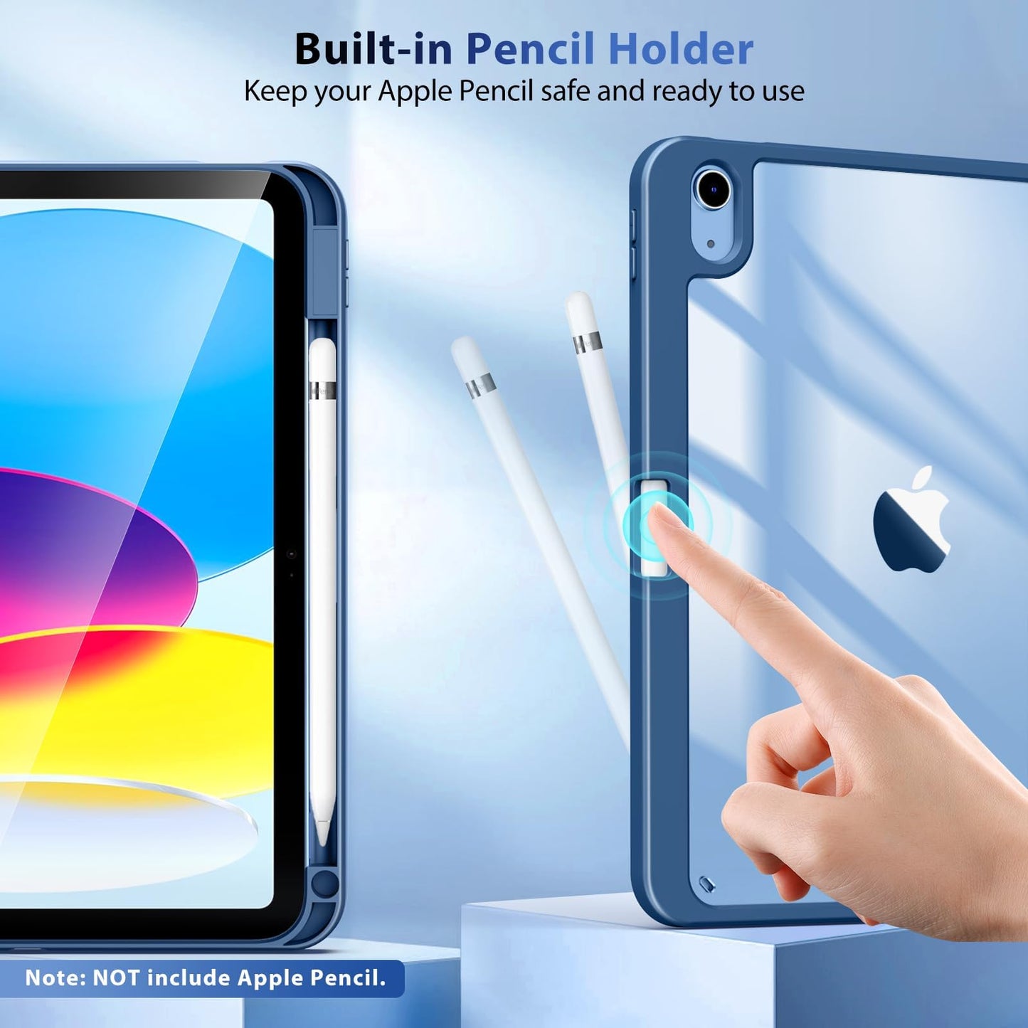 TiMOVO Case for iPad (A16) 11th Generation 11 Inch 2025, iPad 10th Generation Case 10.9 Inch 2022 with Pencil Holder,Slim Protective Cover with Clear Back Shell,Auto Wake/Sleep, Abyss Blue
