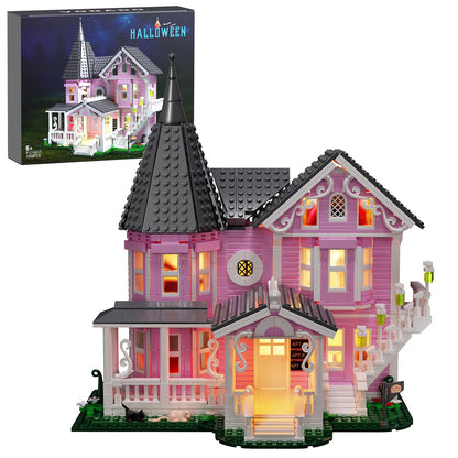 Set de Construcción de Casa Palacio Rosa Encantada de Halloween (1349 Piezas)