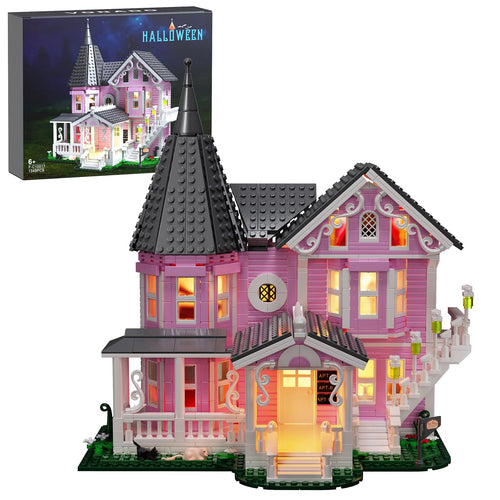 Set de Construcción de Casa Palacio Rosa Encantada de Halloween (1349 Piezas)