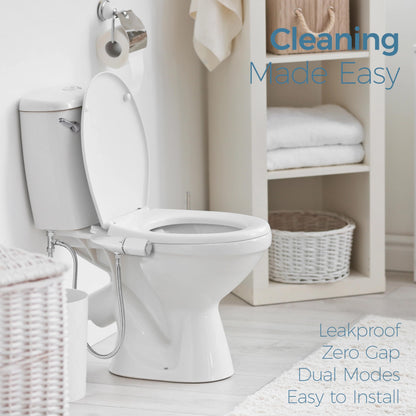 BIGCOW Ultra-Slim Bidet Attachment for Toilet - Dual Nozzle (Frontal & Rear Wash) with Adjustable Cold Water Pressure and Stainless Steel Inlet - Hygienic Solution for Fresh Cleanliness, Silver 1 Pcs
