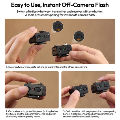 ULANZI LA10 Mini Flash Trigger for Sony, Canon, Nikon, Fujifilm, Olympus DSLR Cameras - 2.4G Wireless Flash Trigger Receiver & Transmitter, Off-Camera Flashes, Universal Hot Shoe, Multi-Light Setup
