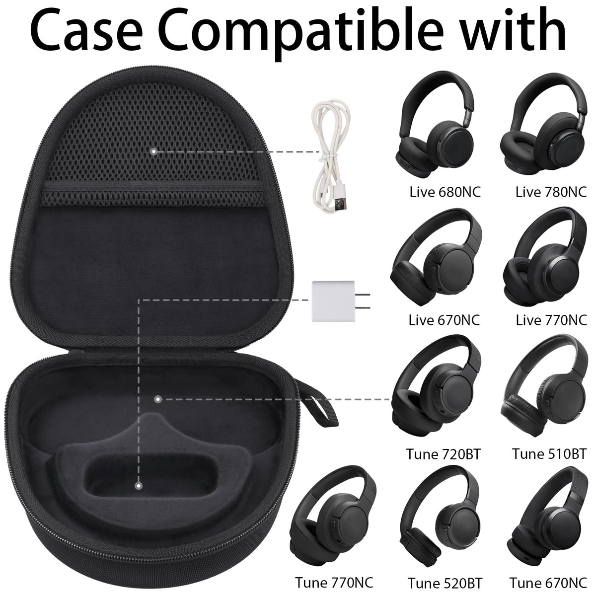 Estuche rígido Syongsion para JBL Tune 720BT, 520BT, 770NC, 670NC y 510BT (Negro)