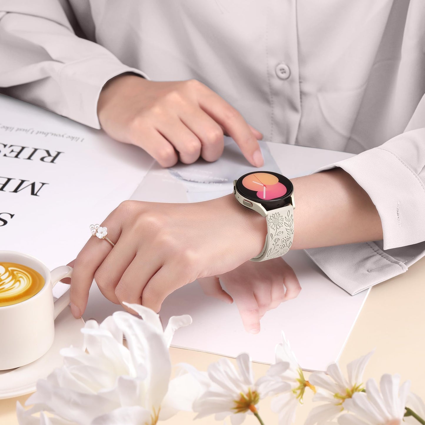 SNBLK Correas de Silicona con Grabado Floral para Samsung Galaxy Watch (Paquete de 6 / 20mm)