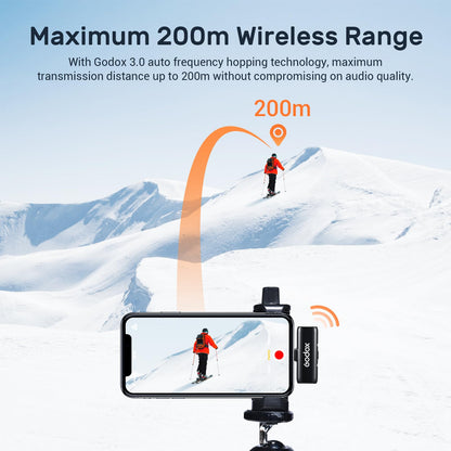 GODOX WES1 Kit1 Wireless Microphone for iPhone iPad, 2.4GHz Wireless MFi Certified Lavalier Mic, Plug and Play, Noise Cancelling,656ft, 7g Lightweight for Vlogs/Interviews/Live(1TX + 1RX(Lightning))