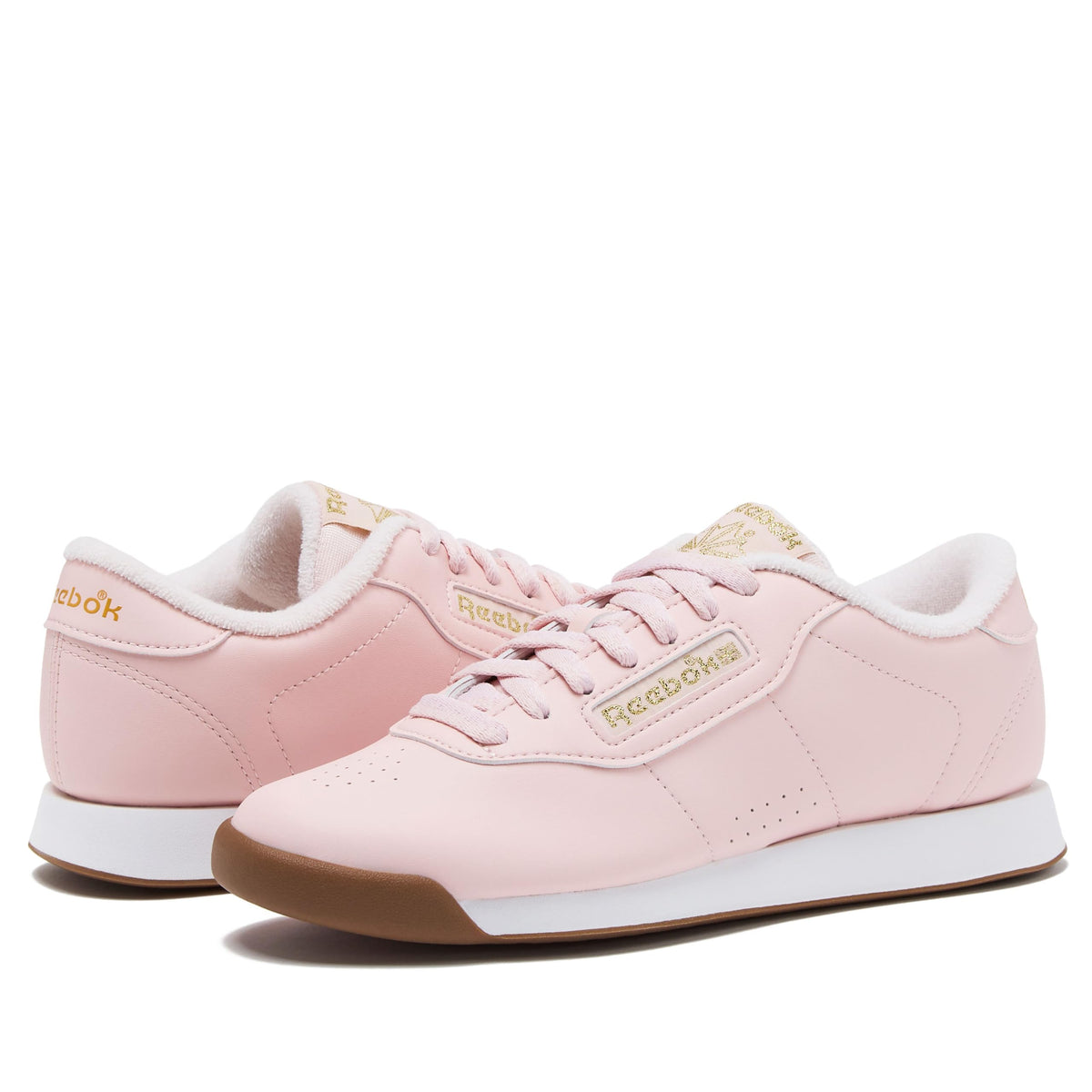 Reebok Princess Sneakers for Women, Comfortable Walking or Tennis Womens Shoes, Pink/White/Gold Metallic
