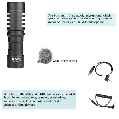 BOYA MM1 Universal Camera Microphone Super-Cardioid Shotgun Microphone with Shock Mount for Camera, Consumer, Camcorder iPhone, Android Smartphones