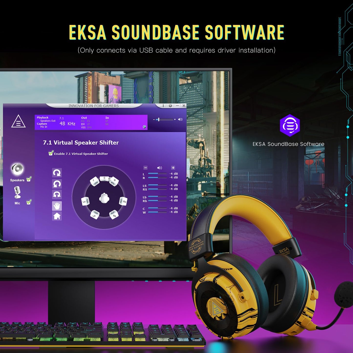 EKSA USB Gaming Headset for PC - Computer Headset with Detachable Noise Cancelling Mic, 7.1 Surround Sound, 50MM Driver - Headphones with Microphone for PS4/PS5, Xbox One, Laptop, Gamer