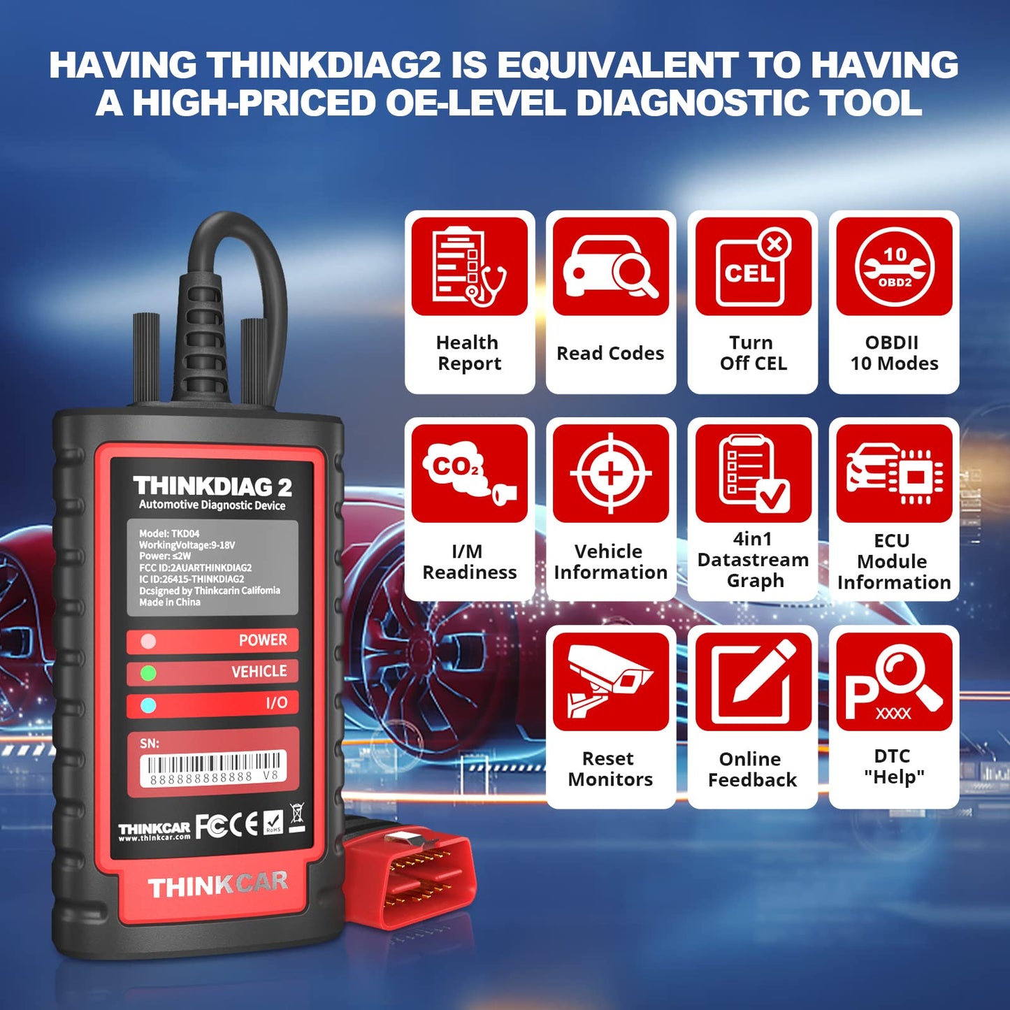 Escáner de Diagnóstico Automotriz Bidireccional Thinkdiag2 (Bluetooth)