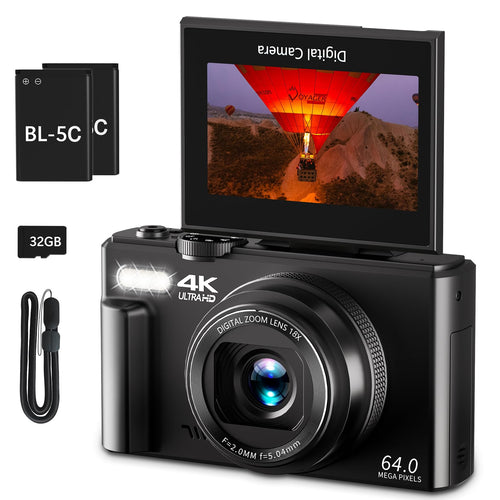 Cámara Digital 4K para Fotografía y Vlogging (32GB / Negro)