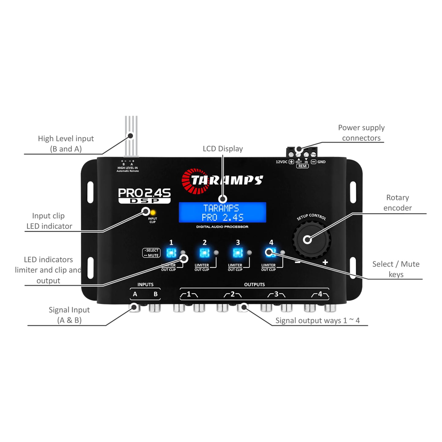 Taramp's Pro 2.4S Crossover Procesador de Señal DSP Digital