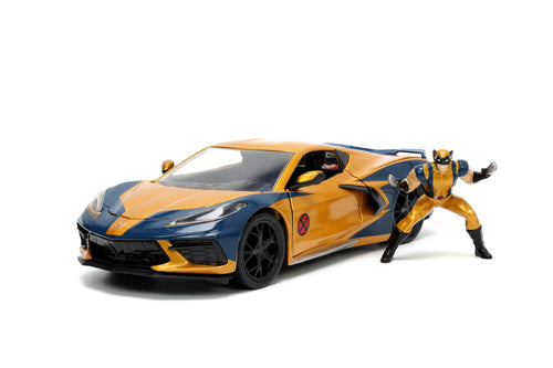 Jada Toys Coche Fundido a Presión Chevy Corvette 2020 con Figura de Wolverine (1:24)