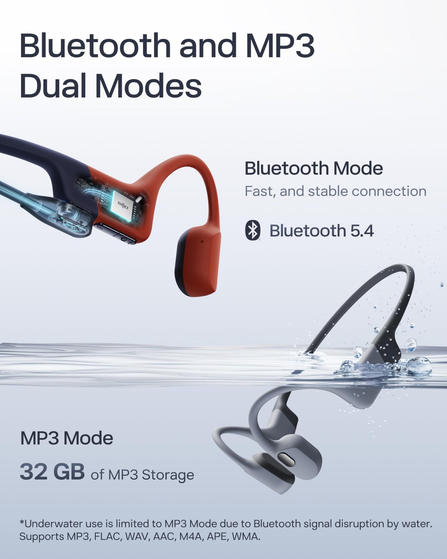 SHOKZ Auriculares Deportivos de Conducción Ósea OpenSwim Pro (Rojo)