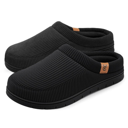 VeraCosy Men's Moccasin Slippers Comfy Soft Durable Slip-on Indoor Memory Foam House Shoes Matt Black, 11-12 US