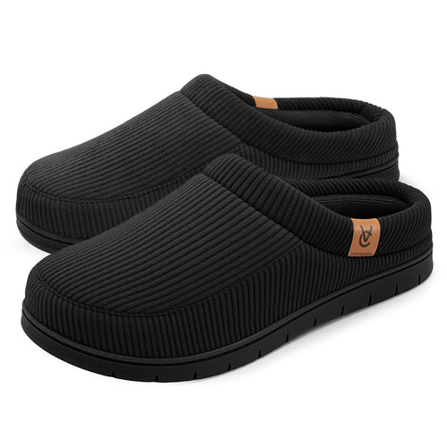 VeraCosy Men's Moccasin Slippers Comfy Soft Durable Slip-on Indoor Memory Foam House Shoes Matt Black, 11-12 US