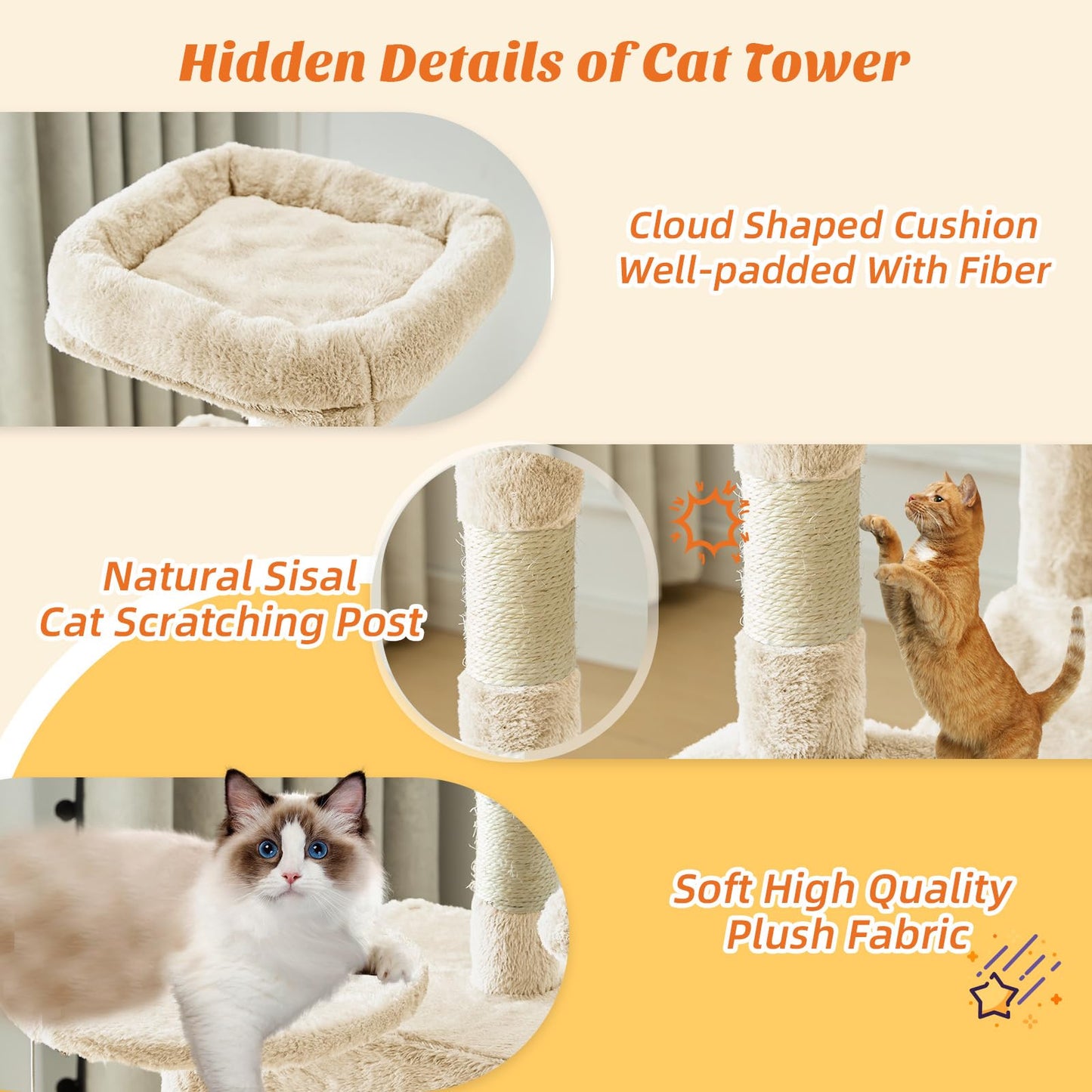 Sweetcrispy Torre de Escalada para Gatos 44" (Beige)