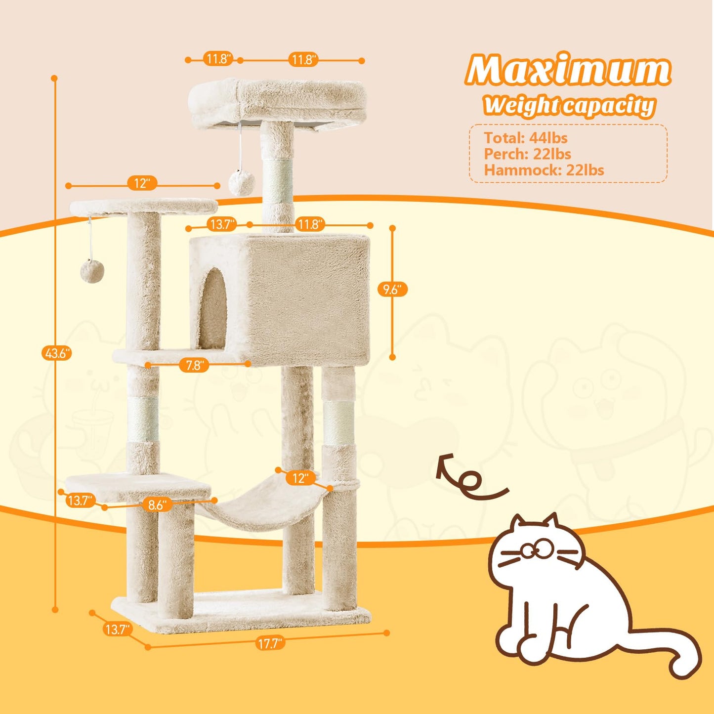 Sweetcrispy Torre de Escalada para Gatos 44" (Beige)