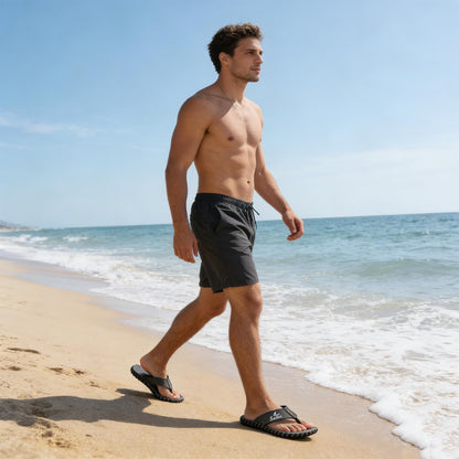 MDIOEP Men's Casual Leather Flip Flops Comfortable Cushion Sole Beach Thongs with Arch Support Home Outdoor Water Resistant Non-Slip Slides Sandals (khaki