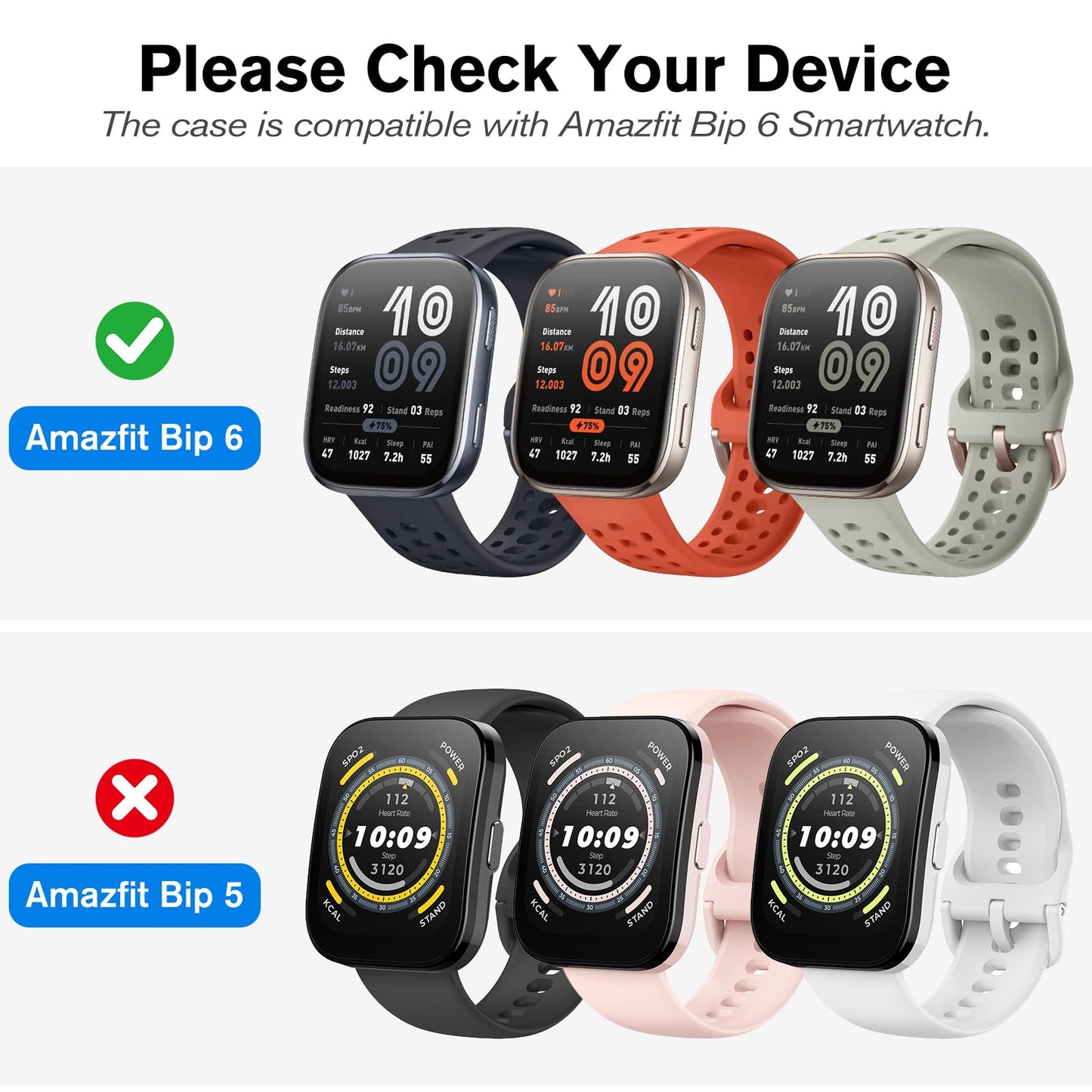 Fintie Fundas Protectoras de Pantalla para Amazfit Bip 6 (Paquete de 3 / Negro, Transparente, Plateado)