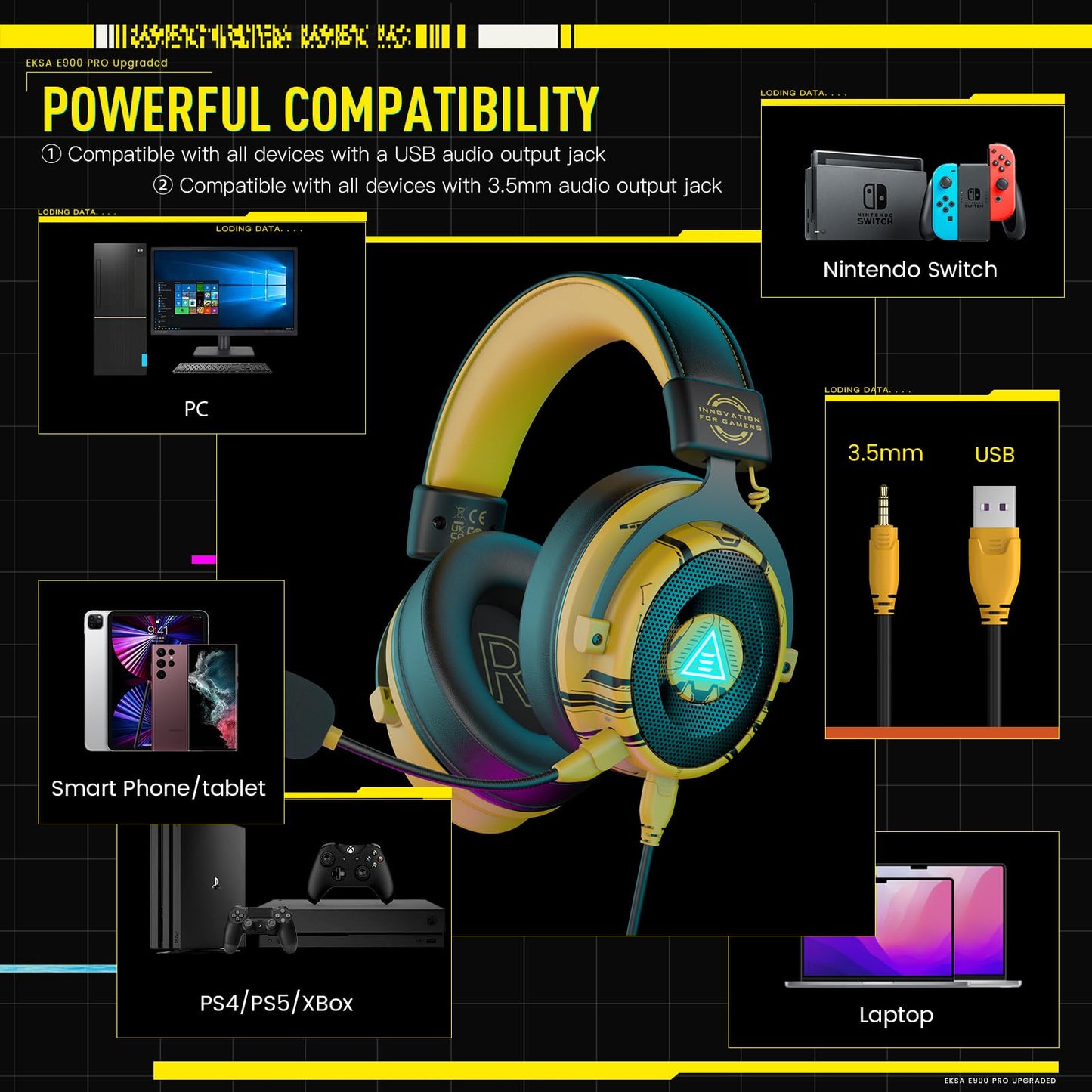EKSA USB Gaming Headset for PC - Computer Headset with Detachable Noise Cancelling Mic, 7.1 Surround Sound, 50MM Driver - Headphones with Microphone for PS4/PS5, Xbox One, Laptop, Gamer