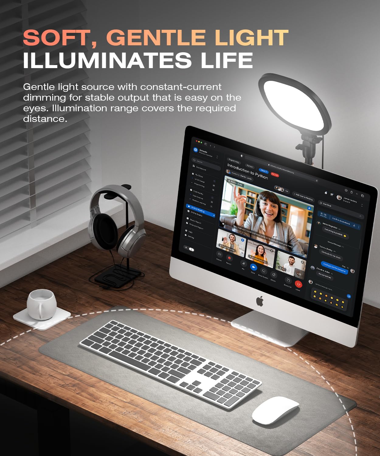 PQRQP Ring Light for Desk, Soft Lighting for Zoom & Video Calls, Selfie Light with Stand & Phone Holder, CRI 97+ Webcam Light for Recording, Streaming, Home Office