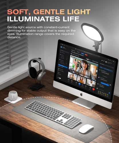 PQRQP Ring Light for Desk, Soft Lighting for Zoom & Video Calls, Selfie Light with Stand & Phone Holder, CRI 97+ Webcam Light for Recording, Streaming, Home Office